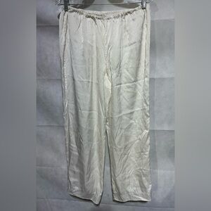 Schweitzer Linens 100% Silk Women’s M Pajama Pants White Navy Stitched Hem READ